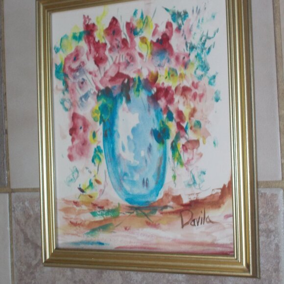 By Texas Artist Davila Other - New Original Collectable "Passion Red Floral" impressionistic 8x10 watercolor